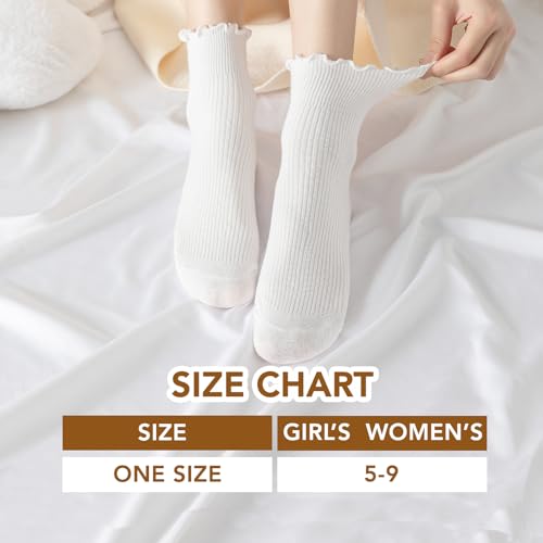 Women's Vintage Ruffle Ankle Socks - 8 Pairs Black, White & Grey