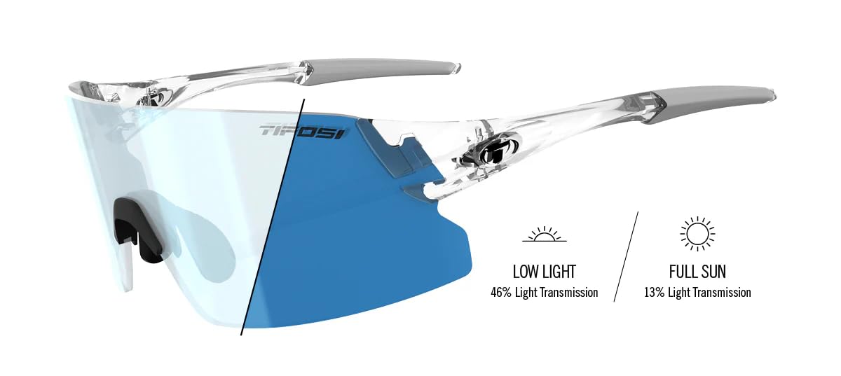 Tifosi Rail XC Shield Sunglasses (Crystal Clear w/Clarion Blue Fototec) - Ideal Cycling (Road & Gravel), Baseball, Softball