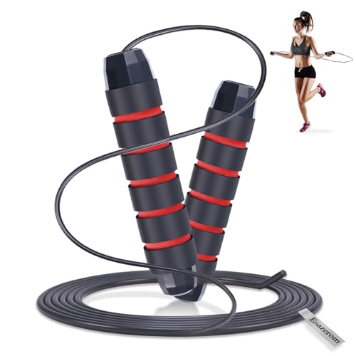 Adjustable Jump Rope for Fitness - Red, Foam Handles & Ball Bearings