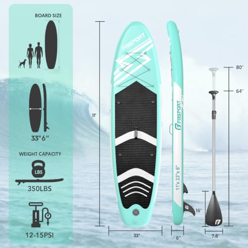11' Premium Stand Up Paddle Board - Mint Green Yoga Board with Accessories