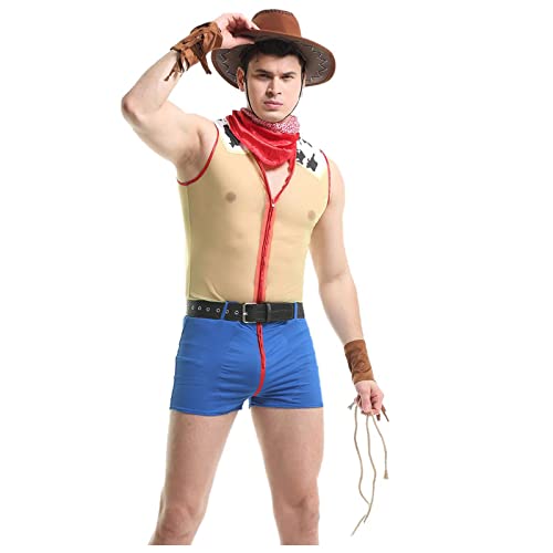 Men's Western Cowboy Costume Set - Sexy Lingerie Outfit, X-Large Yellow