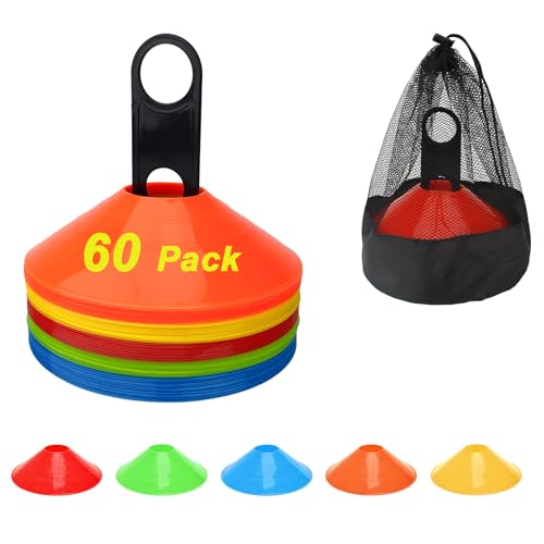 Soccer Cones Set - 60 Pack Training Disc Cones with Carry Bag
