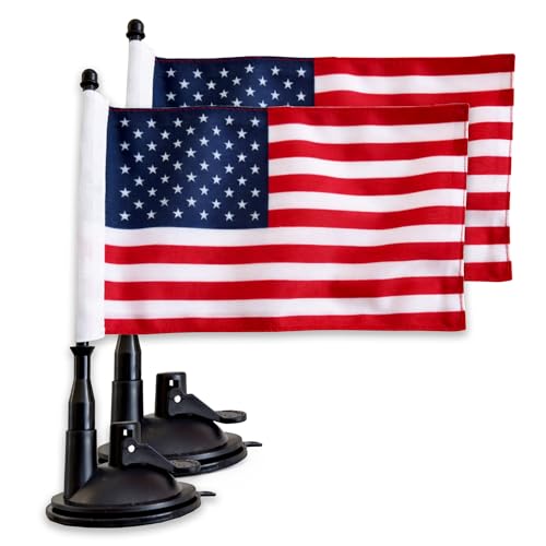 American Flag Suction Cup Car Mount - 2 Pack, 8x5 Inch Flags