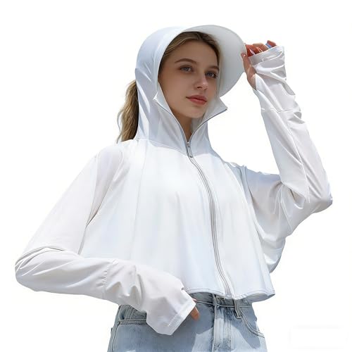 Women's Long Sleeve UV Protection Lightweight Hoodie Jacket - White