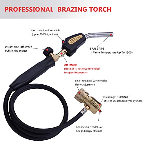 Propane Torch Hand Hose, Mapp Gas Torch,Welding Torch,Hose Length 1.5M/60"Maximum Operating Temperature 1900¡É/3600¢µ-with Hook (Quick ignition with valve Style)