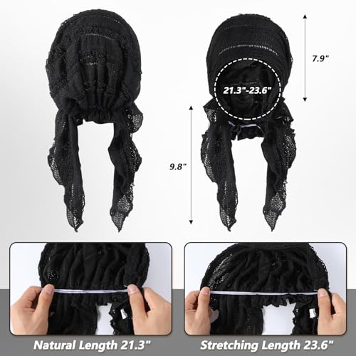 Black Slip-On Pre-Tied Beanie Cap - Stretchy Headwrap
