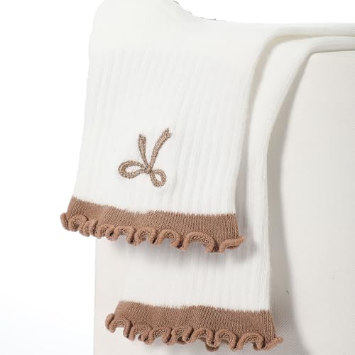 Nonslip Grip Socks for Women - Cute Pilates Socks - Brown Bow