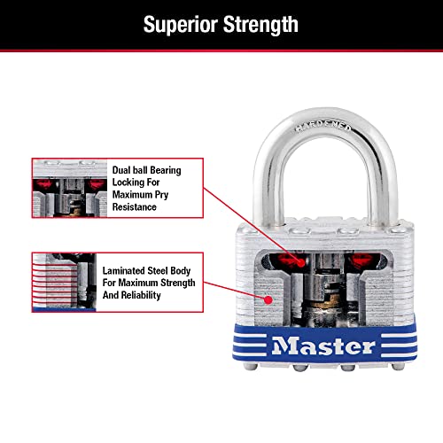 Master Lock 3008D Outdoor Padlock with Key, 4 Pack Keyed-Alike Silver 1-1/2 Inch