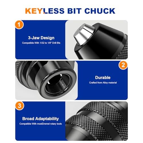 15Pcs Chuck Collet Set for Dremel Tool Accessories, 1/32¡± (0.8mm) to 1/8¡± (3.2mm) Shank Replacement 4486 Rotary Tool Keyless Quick Change Chuck Bit with Replacement 4485 Brass Collet Metal Nut