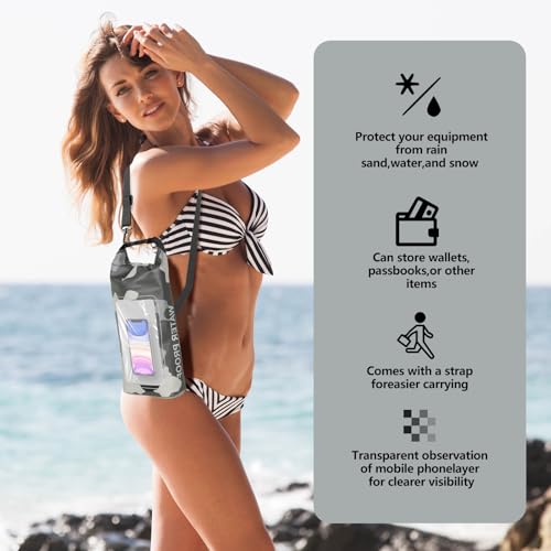 TYUTOSEG Gray 2L Waterproof Dry Bag with Phone Pouch - IP68 Pool Kayak Bag