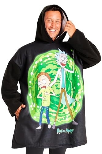 Rick and Morty Oversized Fleece Blanket Hoodie for Men & Teens - Sherpa Lined, Cozy Gift