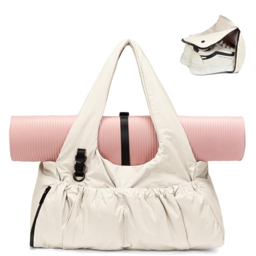 Yoga Mat Bag with Adjustable Strap - Beige Gym Bag for Women