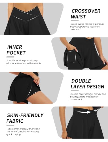 2-in-1 Women's Athletic Shorts with Pockets - Flowy Running & Tennis Skorts