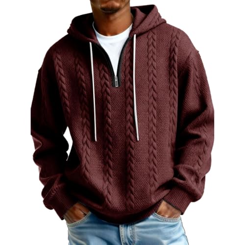 Men's Half Zip Pullover Hoodie with Kangaroo Pocket - Medium Coffee