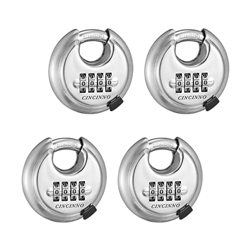 4 Digit Combination Lock, Combination Disc Padlock with Hardened Steel Shackle Combo Padlock for Sheds, Locker, Storage Unit, Gym and Fence (4 Pcs)