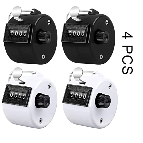 4-Digit Handheld Counter Clicker - 9999 Count, 4-Pack Black & White
