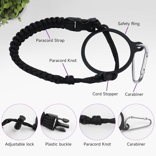 Paracord Water Bottle Handle Strap with Carabiner - 2 Pack Black