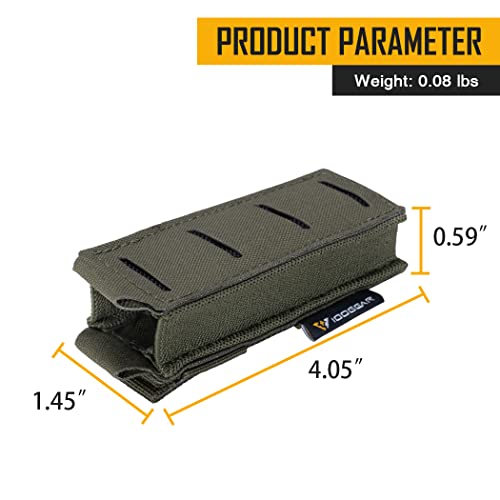 IDOGEAR Single Pistol Mag Pouch - Elastic Molle Open Top Holster for 9mm .40 Magazines - Ranger Green