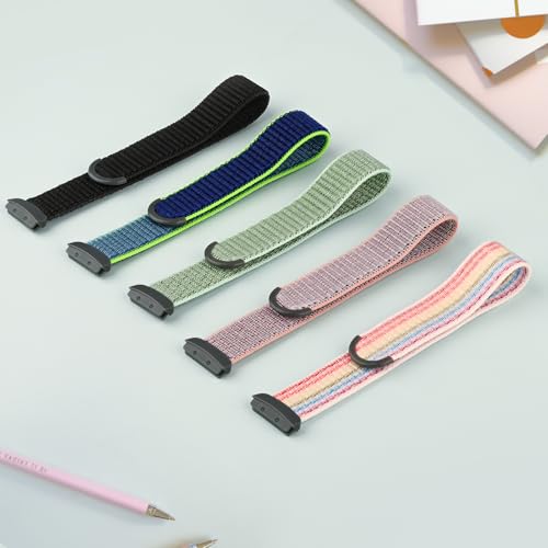Soft Nylon Bands for Fitbit Ace LTE - Black+Pink Sand+Rainbow