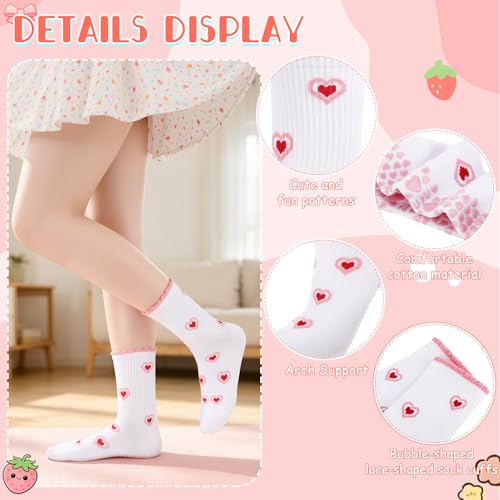 3 Pairs Cute Pilates Grip Socks for Women - Heart, Bow & Cherry