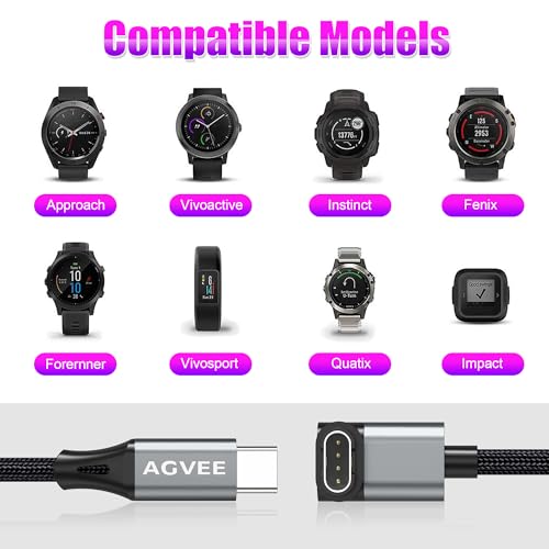 6.6ft USB-C Charging Cable for Garmin Watches - Dark Gray