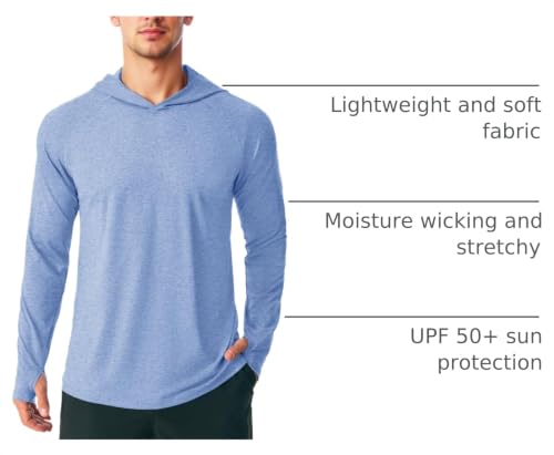 MAGCOMSEN Men's Long Sleeve Sun Shirt Hoodies Light Blue Large - Lightweight Fishing & Swim Cover-up