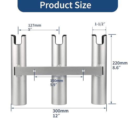 Marinebaby Silver 3 Tube Aluminum Boat Rod Holder - Suitable for Yacht & Boat