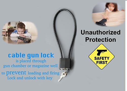 15-Inch Cable Gun Lock, Keyed Different Firearm Security - Red