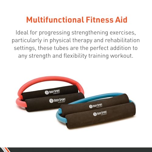 Medium Resistance Band with Foam Handles - Body Sport Loop Tubing for Strength & Rehab
