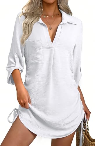 Women’s Swimsuit Coverup - White Large Beach Dress Shirt