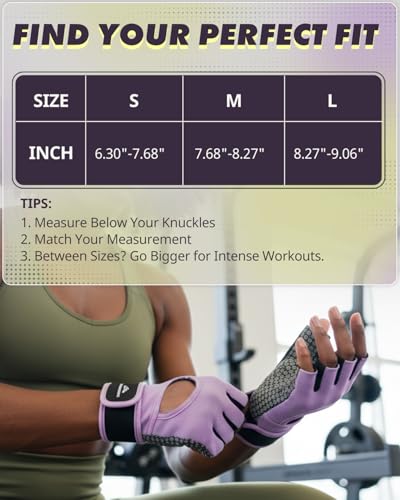 Weight Lifting Gloves with Wrist Support & Silicone Grip - Purple, Medium