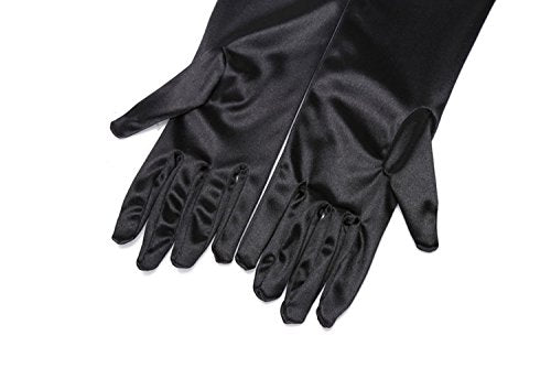 Long Satin Opera Gloves - Elegant Black Evening & Formal Costume Gloves
