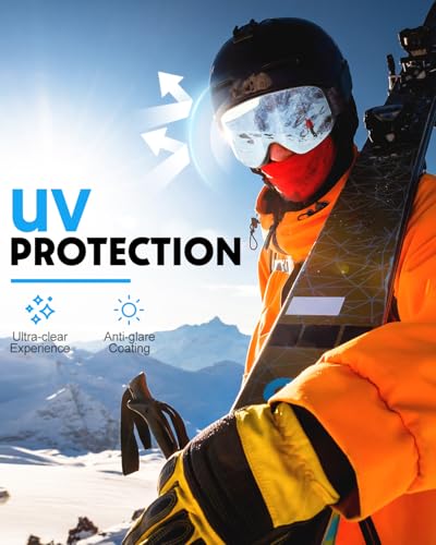 Ski Goggles with UV400 Anti-Fog Magnetic Lenses - Silver + Clear