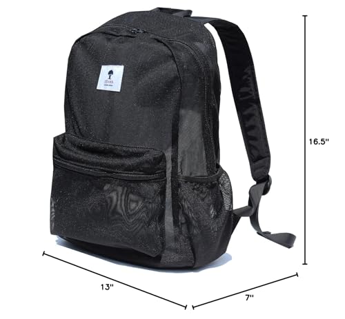 ESVAN Original Print Mesh Backpack Semi-Transparent Sackpack See Through Beach Bag Daypack Multi-Purpose Women Men Unisex (Z White Black Wave)