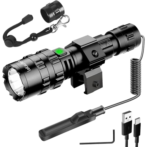 3000 Lumen Tactical Flashlight with Picatinny Rails Mount and Pressure Switch, 5 Modes Picatinny Flashlight Bright USB Rechargeable Weapon Light Rifle Light for Tactical Outdoor
