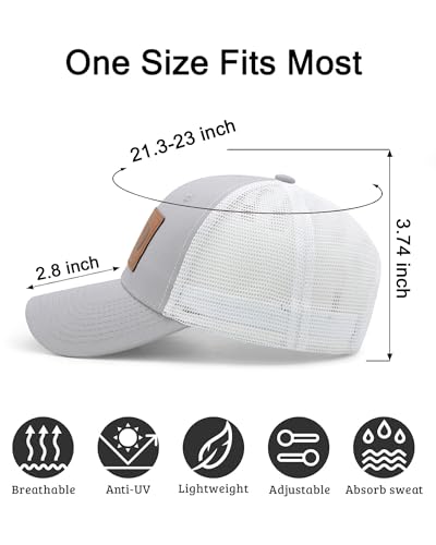 Grey Dad Hat for Men - Adjustable Papa Grandpa Mesh Snapback Trucker Cap