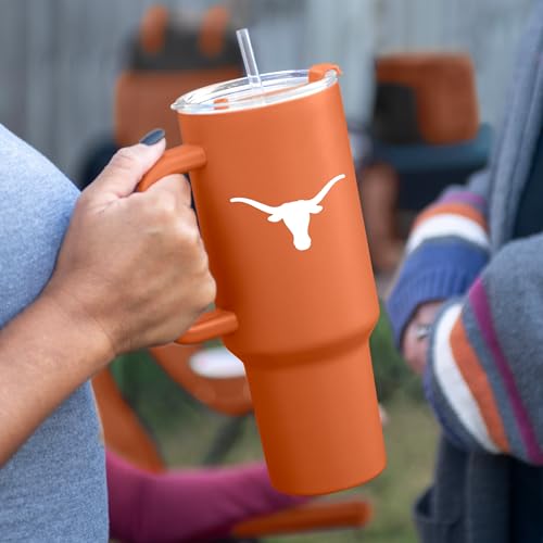 Texas Longhorns NCAA 40 oz Insulated Tumbler with Handle & Straw Lid - Powder Coated, Leak-Resistant, Keeps Drinks Hot/Cold