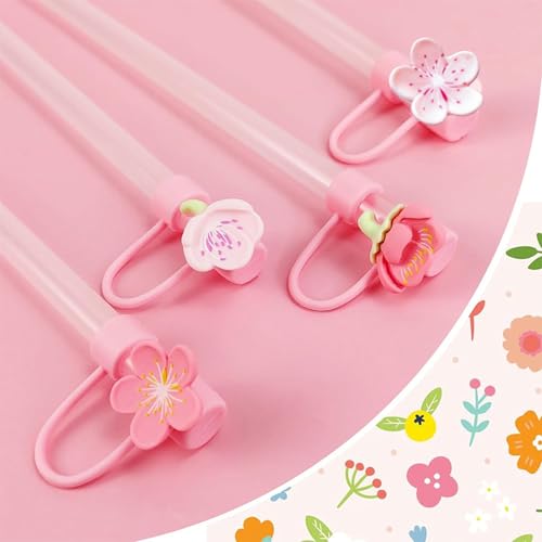 Pink Flowers Straw Toppers - Silicone Covers for 30&40 Oz Tumblers - 6Pcs