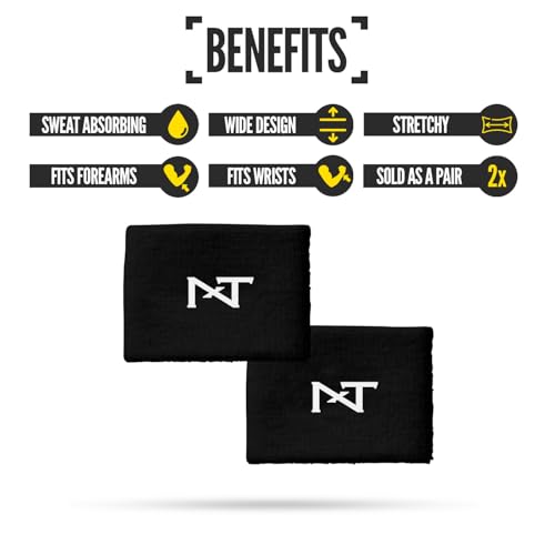 Sports Wristbands - Sweat-Absorbent Cotton Bands - Black