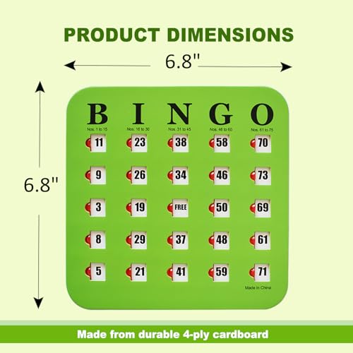 Yuanhe Reusable Travel Bingo Cards with Sliding Windows, 25 Pack, Green, 6.8" x 6.8"