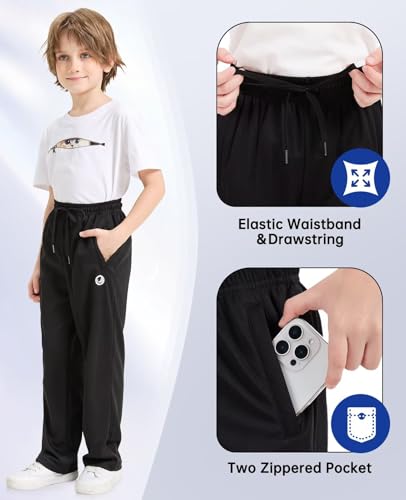 OCYMA Boys Sweatpants 5-Pack Athletic Joggers with Zip Pockets - Large Black Gray Navy