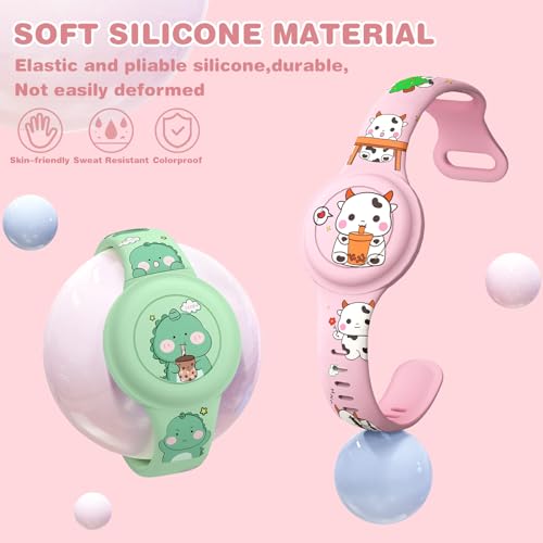 Waterproof AirTag Bracelet for Kids - Boba Tea Dinosaur Design