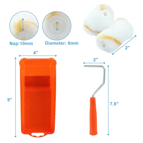 Hordion 2 Inch Paint Roller Kit, Microfiber Roller Covers with Tray - Mini Roller Frame, Microfiber Roller Covers for Smaller DIY Stenciling Projects, Orange