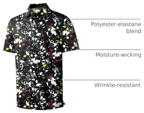 ZITY Men's Black Airbrush Golf Polo Shirt - Short Sleeve, Moisture-Wicking Performance, Casual & Sportswear, Large