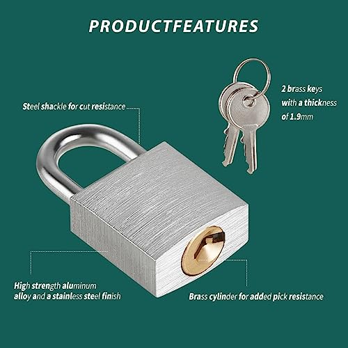 Small Aluminum Locks with Keys, 3/4-Inch Body Width Mini Locks with Same Key for Briefcase, Boxe, Lockers, Luggage,Backpack, 12 Pack