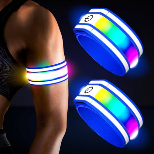 LED Running Armband - Rechargeable Light Up Wristbands, 2 Pack