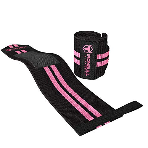 Women's Wrist Wraps with Thumb Loops - 12" Compression Support - Black/Pink
