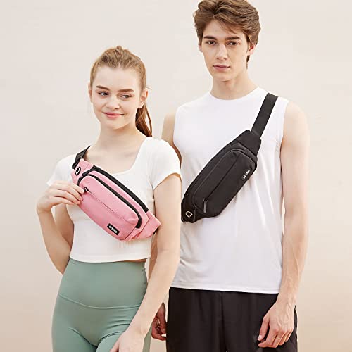 Large Black Crossbody Fanny Pack with 4 Zipper Pockets