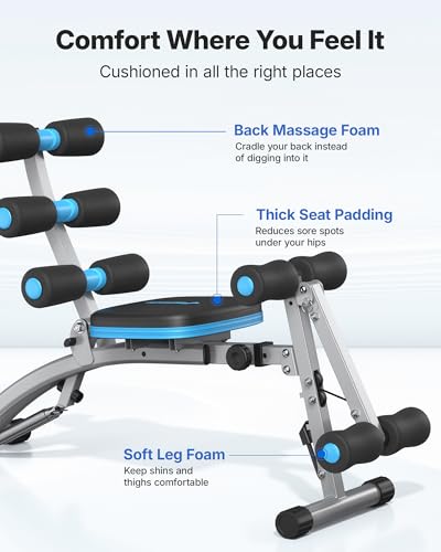 Adjustable Ab Machine - Ergonomic Core Trainer Bench - Black Blue