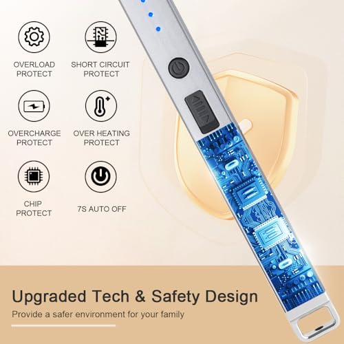 Flameless Rechargeable Electric Arc Lighter with Safety Lock - Silver